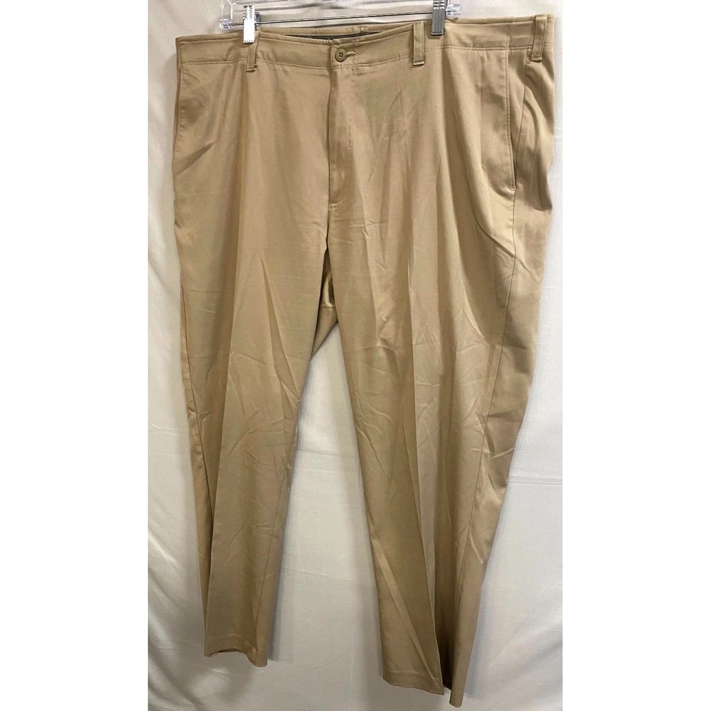 Pro Tour Chino Pants Men 42x32 Brown Stretch Slash Pocket Flat Front Tapered Leg